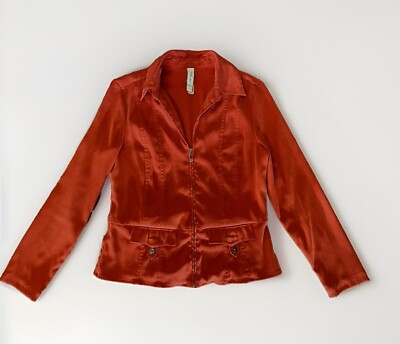 LA Blues Small Faux Suede Burnt Orange Zip Long Sleeve Stretch Blazer Jacket-image