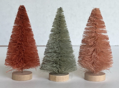Creative Co-Op Set 3 Bottle Brush Trees w/Wood Base Rust Green Mauve 4
