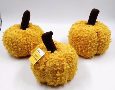 Celebrate Harvest Orange Pumpkin Tabletop Decorative 8in Fabric Plush Lot Of 3-image