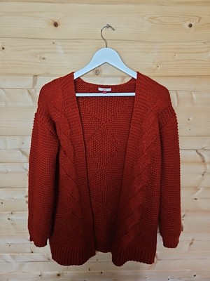 Joe Browns Mid-Length Cardigan Chunky Knit UK 8 Open Brick Red Orange -image