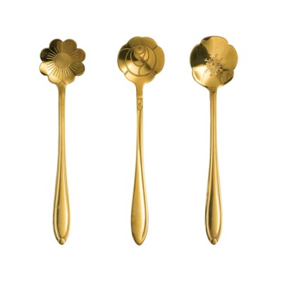 Creative Co-Op Set of 3 Stainless Steel Flower Spoons w/Gold Finish 5