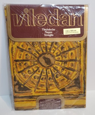 Vintage Viledan Tablecloth Vinyl Mid Century Brown Orange New 52