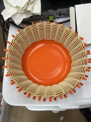 2 Vintage Mid Century Modern Round Plastic Orange Basket Hong Kong *2-image