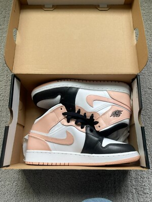 Size 6 - Jordan Air 1 Mid GS White/Black/Arctic Orange (pink) - BRAND NEW IN BOX-image