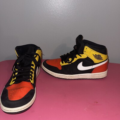 Nike Air Jordan One 1 Sneakers Mid SE Amarillo Yellow Orange Men’s Sz 8 Retro-image