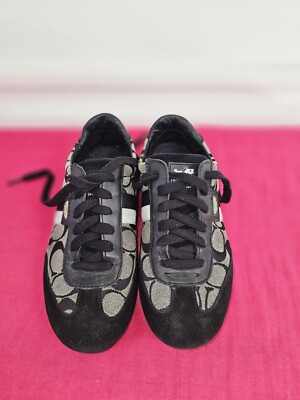 Coach Womens Joss Sneakers Q293 Black Signature Logo Canvas Low Top Lace Up 5.5M-image