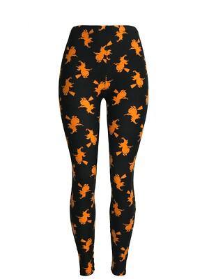 Orange Witches Flying On A Broom Black Bckgrnd One Size Regular Waistband OS-image