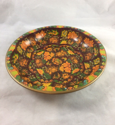 Daher Decorated Ware Round Tin Orange Floral Bowl England 10.25” Vintage 1971-image
