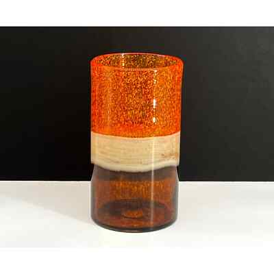Mid-Century Modern Bright Orange Stripe Glass Cylinder Vase-image