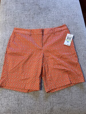Michael Michael Kors Women's Flat Front Geometric Orange Mid Rise Shorts 4 NWT-image