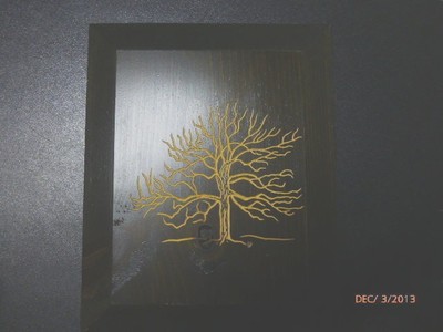 Vintage Wood Picture White Oak Tree Scene 1972 Wooden Art Co Creative Products-image