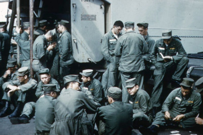 35mm Kodak Slide 1950s Orange Border Kodachrome US Army Soliders Taking Break-image
