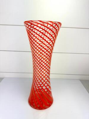 Artisan Studio Art Glass Tall Vase Orange Spiral Swirl Pinwheel Mid Century 15
