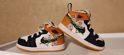 Jordan 1 Mid Garden Unisex Baby Shoes Size 6c Boy Girl Flowers Orange-image