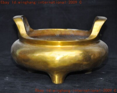 Chinese Buddhism temple purple bronze gilt joss Incense burner Censer statue-image