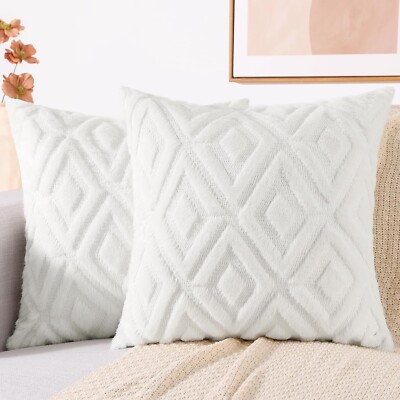 Spring Couch Throw Pillow Covers 18x18 Set of 2,Decorative Soft Plush Faux Wool-image