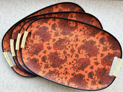 ✨Mid Century Modern Orange Vinyl Tiki Style Fresco Serving Trays #4 Japan-image
