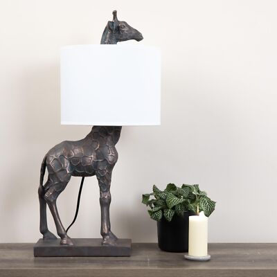 Creative Co-Op Giraffe Table Lamp with Linen Shade, Bronze Finish-image