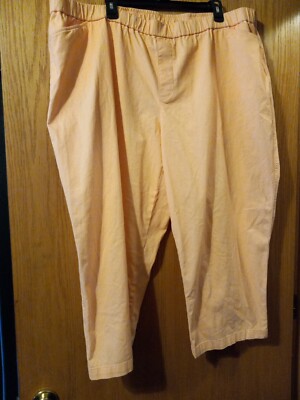 Womens Lands End Orange Capri Pants Mid Rise 26w Pockets 99 Cotton 2 Spandex-image