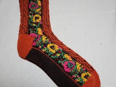 Women’s Orange Floral Cotton Socks Boho Style Puckered Texture Footwear-image