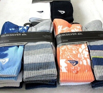 Men's Quiksilver Crew Length socks lot of 5 pairs Size 6-12 NWT Ships Free-image