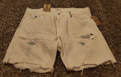 New Polo Ralph Lauren Shorts Mens 40 White Beige Distressed Sullivan Slim-image