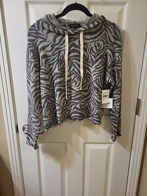 La La Land Creative Co. Womens Cropped Hoodie Gray Pullover Animal Print M NWT-image
