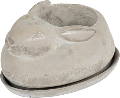 Creative Co-Op Cement Rabbit Planter with Saucer (Set of 2 Pieces) Gray -image