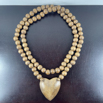 Creative Co-Op Wood Beads with Heart Chain 36” Long-image