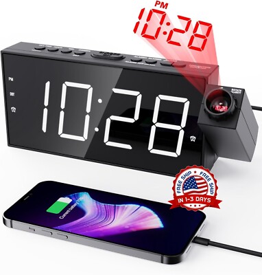Reloj Despertador LED Proyector Digital Inteligente Para Mesa De Noche Alarma US-image