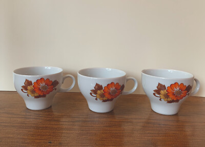 GDR East Germany Vintage Kahla Teacups Orange Flowers - Mid Century Modern Retro-image