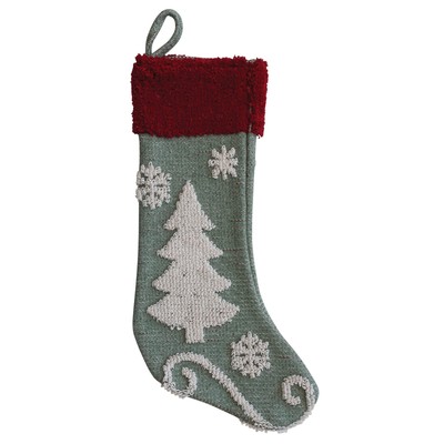 20' H Cotton Knit Stocking w/Chenille Tree & Snowflakes, Red, Green & Cream C...-image