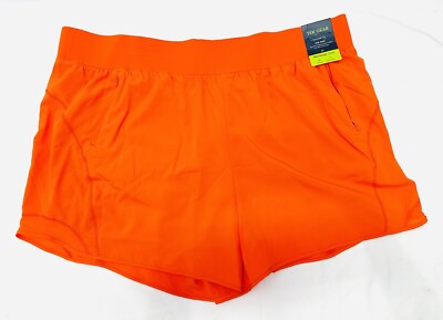 NWT TEK GEAR Women Mid Rise Drawstring Pockets Workout Orange Shorts Plus Sz 3X-image