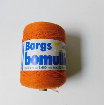 Vintage Borgs Bomullin Cotton Linen Orange Mid Century Thread Huge Spool MCM-image