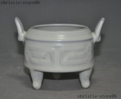 Fine Chinese Kiln Old White Porcelain Glaze Joss Tripod Incense burner Censer-image