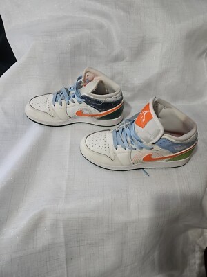 [DX2462-100] Jordan Air Jordan 1 Mid SE GS Stitch Sail Orange Sneakers -image
