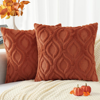 Fall Decorative Throw Pillow Covers 18X18, Soft Plush Faux Wool Couch Pillow Cov-image