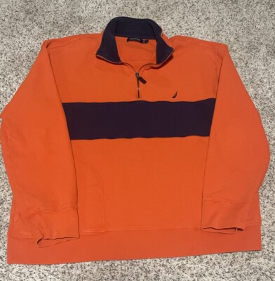XL Náutica 100% Cotton Orange Mid weight Long Sleeve Pullover Sweater /Pockets-image