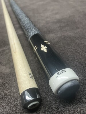 Joss Jet Black Stained Pool Cue Stick Inlayed Butt Sleeve LinenWrap 5/16 X 14-image