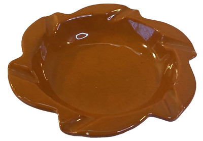 Vintage Mid Century Modern 1950-1960 Orange Ceramic Swirl Ashtray Groovy 7” X 7”-image