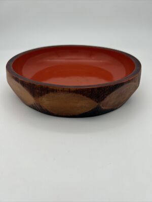 Vintage MCM Japanese Lacquerware Wooden Bowl - Deep Orange - 9”-image