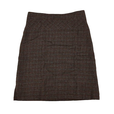 Sussan Skirt Brown Size 12 Orange Grey Check Wool Blend A Line Pencil Business-image