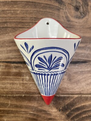 Creative Co-op Stoneware Wall Cone Vase, Wall Pocket, Vase, Pottery-image