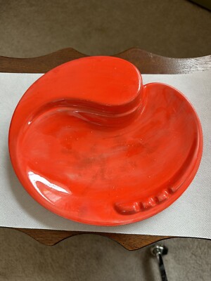 Mid Century Orange Glazed Ceramic Ashtray Cigarette Smoking Vintage Trinket Dish-image