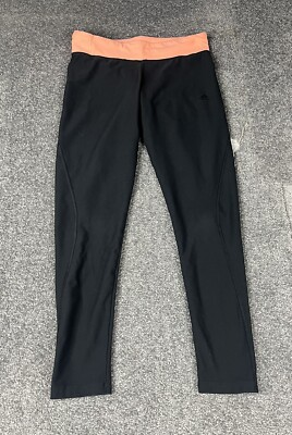 Adidas Leggings Womens Large Black Orange Stripe Mid Rise Tight Ladies-image
