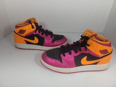  Nike Air Jordan Retro 1 Youth Purple/ Orange  Sz 7Y 555112-026-image