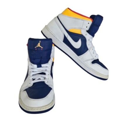 Nike Air Jordan 1 Mid Sneakers Men's 9.5US Royal Blue Laser Orange-image