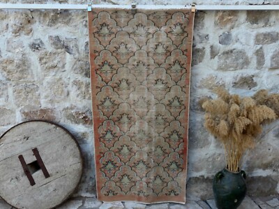 Handmade Turkish Area Rug 3x7 Pale Orange Cotton Distressed Geometric Carpet-image
