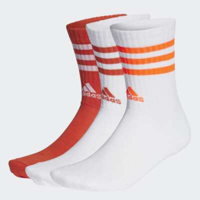 Adidas 3 Pairs Socks Mid Crew White /Orange Dark Orange White  size 8-10 --11-13-image