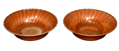 2 Anchor Hocking Fire King Peach Lustre Swirl Serving Dessert Bowls 8 3/8